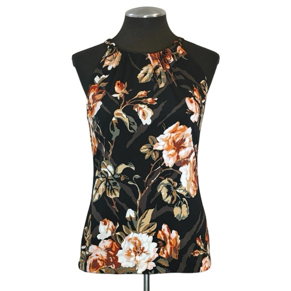 SOLD - White House Black Market - Sleeveless Floral Stretch Halter Shell Top - Picture 2 of 10